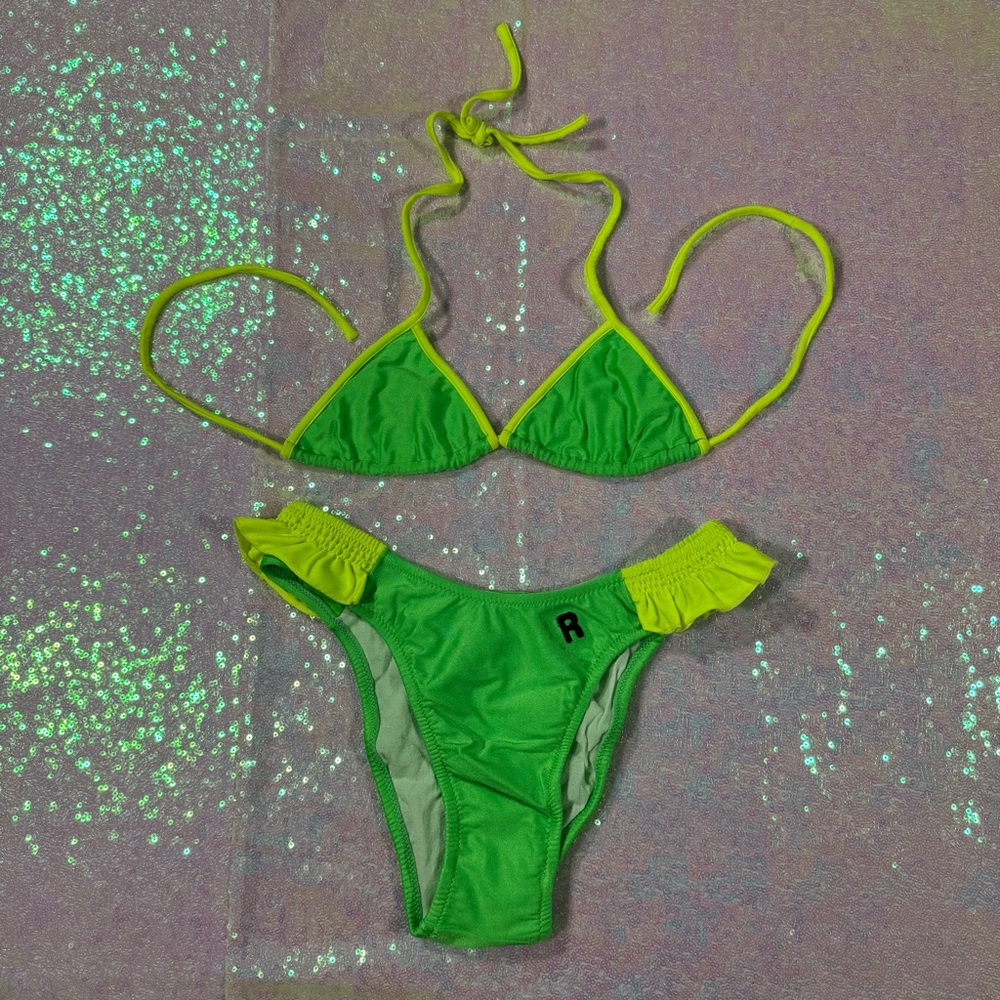 Rasurel Neon Green & Yellow Sporty Triangle Bikini Set ★彡